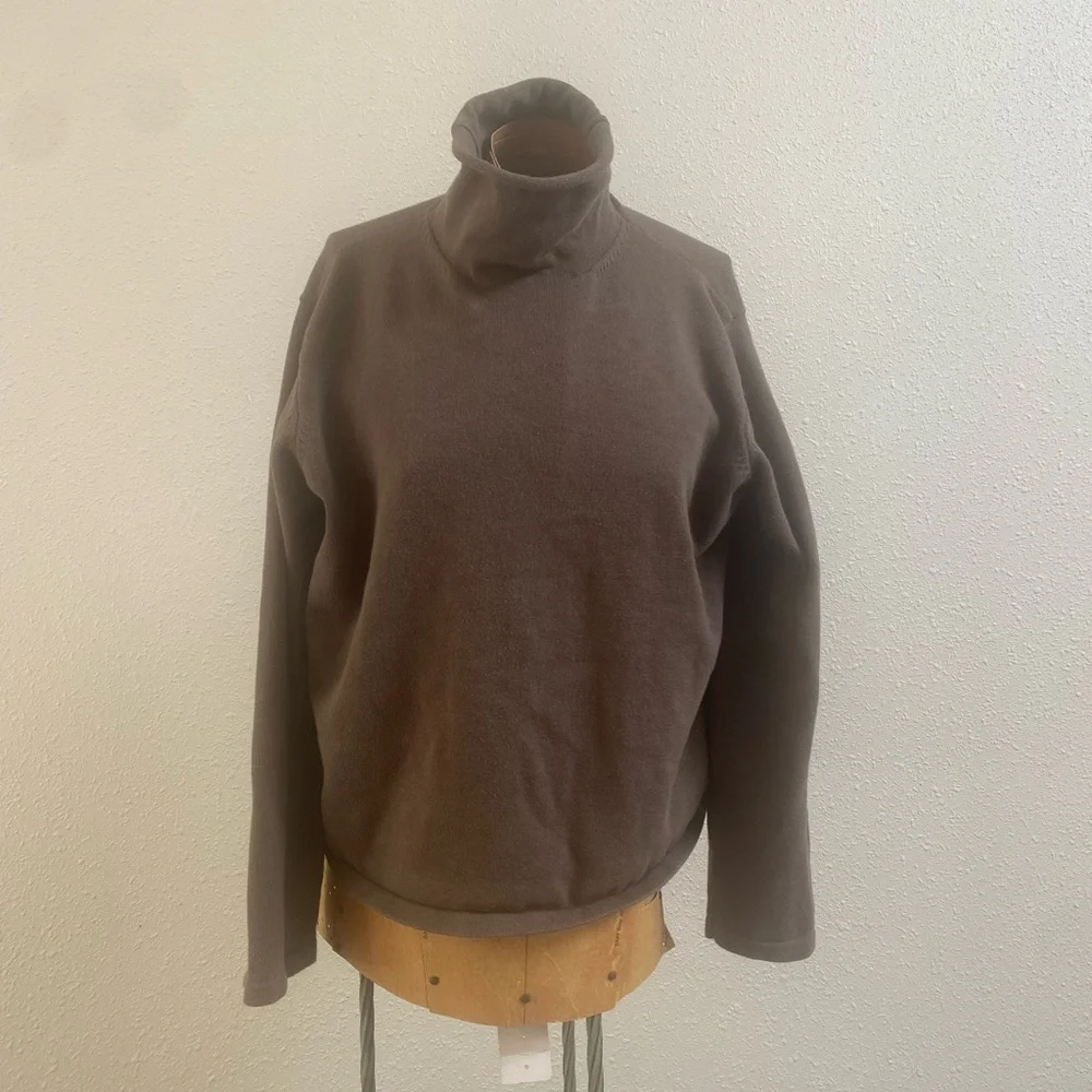 J. Jill Brown Cowl Neck Sweater All Cotton - Picture 1 of 6